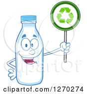 Milk Bottle Character Holding Up A Recycle Sign