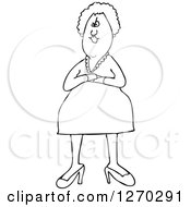 Clipart Of A Black And White Stern Or Angry Senior Woman With Folded Arms Royalty Free Vector Illustration