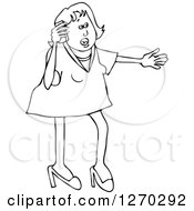 Clipart Of A Black And White Woman Gesturing And Explaining On A Telephone Royalty Free Vector Illustration