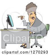 Caucasian Angry Business Woman Yelling At Her Computer Desk