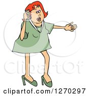 Clipart Of A White Woman Gesturing And Explaining On A Telephone Royalty Free Vector Illustration