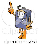 Clipart Picture Of A Suitcase Cartoon Character Pointing Upwards