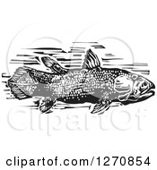 Poster, Art Print Of Black And White Woodcut Coelacanth Fish