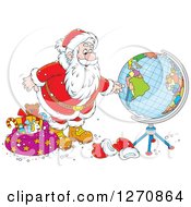 Christmas Santa Looking At A Globe