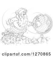 Poster, Art Print Of Black And White Christmas Santa Claus Looking At A Globe