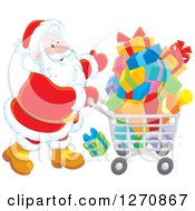 Poster, Art Print Of Christmas Santa Claus Pushing A Shopping Cart Full Of Gifts