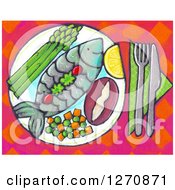 Poster, Art Print Of Canvas Painting Of A Meal With Fish And Vegetables
