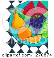Canvas Painting Of A Plate Of Healthy Fruit Over Diamonds