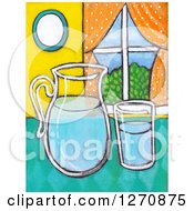 Canvas Painting Of A Glass And Pitcher Of Water On A Counter