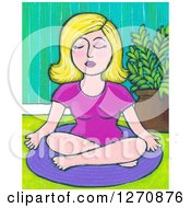 Canvas Painting Of A Blond Caucasian Woman Meditating Or Doing Yoga