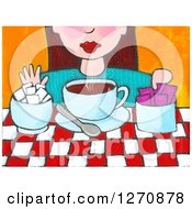 Canvas Painting Of A Brunette Caucasian Woman Adding Sugar To Her Tea Or Coffee