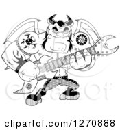 Poster, Art Print Of Black And White Heavy Metal Devil Playing An Electric Guitar