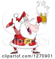 Clipart Of A Drunk Christmas Santa Holding Up A Beer Royalty Free Vector Illustration