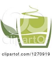 Clipart Of A Two Toned Steamy Hot Green Tea Cup With A Leaf Handle Royalty Free Vector Illustration