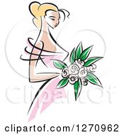 Blond Caucasian Bride Or Bridesmaid In A Pink Dress