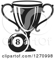 Clipart Of A Black And White Billiards Eight Ball With A Trophy Royalty Free Vector Illustration