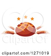 Clipart Of A Dark Round Bread Loaf On Wheat Stalks With Stars Royalty Free Vector Illustration