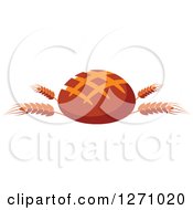 Clipart Of A Dark Round Bread Loaf On Wheat Stalks Royalty Free Vector Illustration