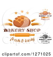 Poster, Art Print Of Round Bread Loaves With Wheat Stalks Stars Text And Rolling Pins