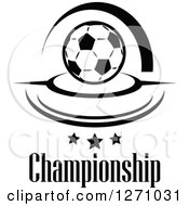Poster, Art Print Of Black And White Soccer Ball With Swooshes Stars And Championship Text