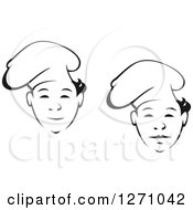 Clipart Of Black And White Male Chefs Wearing Toque Hats Royalty Free Vector Illustration