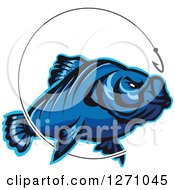 Poster, Art Print Of Blue Fish And Hook With Line