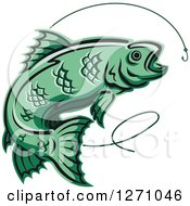 Poster, Art Print Of Green Fish And Hook With Line