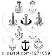 Clipart Of Black And White Nautical Anchors 2 Royalty Free Vector Illustration