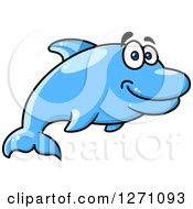 Poster, Art Print Of Happy Cartoon Blue Dolphin