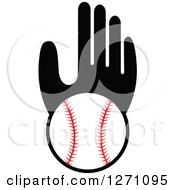 Clipart Of A Baseball Over A Black Hand Royalty Free Vector Illustration