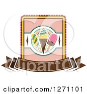 Clipart Of A Popsicle And Ice Cream Cone Design With A Blank Brown Banner Royalty Free Vector Illustration