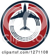 Clipart Of A Red White And Blue Commercial Airliner Circle Royalty Free Vector Illustration