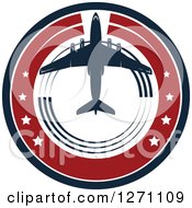 Clipart Of A Red White And Blue Commercial Airliner And Stars Circle Royalty Free Vector Illustration