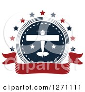 Poster, Art Print Of Red White And Blue Private Airplane Circle With Stars And A Blank Banner