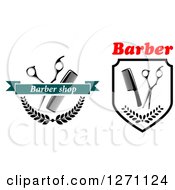 Poster, Art Print Of Barber Shop Designs With Scissors Combs And Wreaths