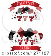 Poster, Art Print Of Triple Lucky Sevens And Playing Cards And Shapes With Casino Text