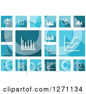 Poster, Art Print Of Square Blue And Teal Icons With White Financial Charts And Graphs
