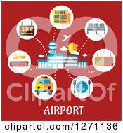 Poster, Art Print Of Airport Text Under A Building And Travel Icons On Red