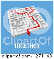 Poster, Art Print Of 3d Maze With Red Lines Merging And Completing The Task Over Blue With Together Text