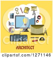 Poster, Art Print Of Architect Text Under A Computer With Financial Icons On Yellow