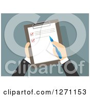 Clipart Of A Businessman Filling Out A Check List Royalty Free Vector Illustration