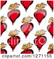 Poster, Art Print Of Seamless Background Pattern Of Red Flaming Hearts