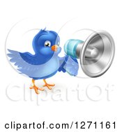 Poster, Art Print Of Happy Blue Bird Announcing With A Megaphone