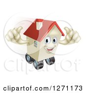 Poster, Art Print Of Happy House Character Holding Two Thumbs Up And Rolling On Wheels