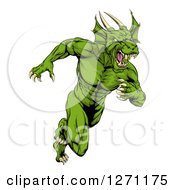 Muscular Aggressive Green Dragon Man Mascot Running Upright