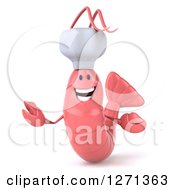 Clipart Of A 3d Pink Chef Shrimp Presenting Royalty Free Illustration by Julos