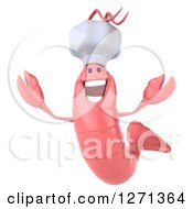 Clipart Of A 3d Pink Chef Shrimp Cheering Royalty Free Illustration
