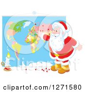 Poster, Art Print Of Christmas Santa Claus Inserting Pins Into A World Map