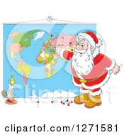 Poster, Art Print Of Christmas Santa Inserting Pins Into A World Map