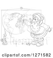 Poster, Art Print Of Black And White Christmas Santa Inserting Pins Into A World Map